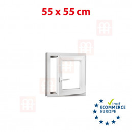 Kunststofffenster | 55x55 cm (550x550 mm) | weiß | Dreh-Kipp-Fenster | rechts | 6 Kammern