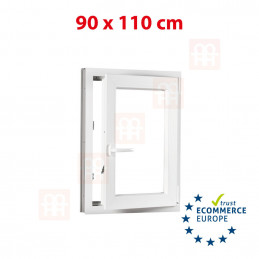 Kunststofffenster | 90x110 cm (900x1100 mm) | weiß | Dreh-Kipp-Fenster | rechts | 6 Kammern