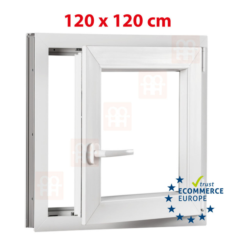 Kunststofffenster | 120x120 cm (1200x1200 mm) | weiß | Dreh-Kipp-Fenster | rechts | 6 Kammern
