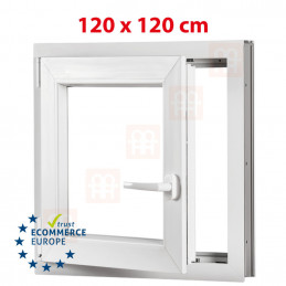 Kunststofffenster | 120x120 cm (1200x1200 mm) | weiß | Dreh-Kipp-Fenster | links | 6 Kammern