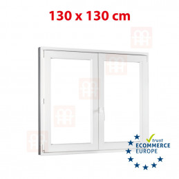 Kunststofffenster | 130x130 cm (1300x1300 mm) | weiß | Zweiflügelige ohne Pfosten | rechts | 6 Kammern
