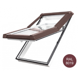 Dachfenster Kunststoff | 78x98 cm (780x980 mm) | weiß mit brauner Blecheinrahmung | SKYLIGHT