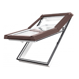 Dachfenster Kunststoff | 78x98 cm (780x980 mm) | weiß mit brauner Blecheinrahmung | SKYLIGHT