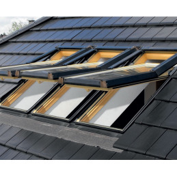Dachfenster Kunststoff | 78x140 cm (780x1400 mm) | weiß mit brauner Blecheinrahmung | SKYLIGHT