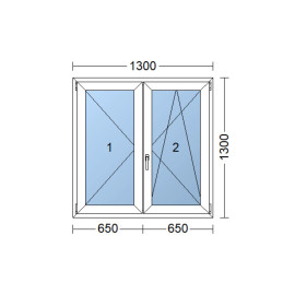 Kunststofffenster | 130x130 cm (1300x1300 mm) | weiß | Zweiflügelige ohne Pfosten | rechts | 3-FACH VERGLASUNG