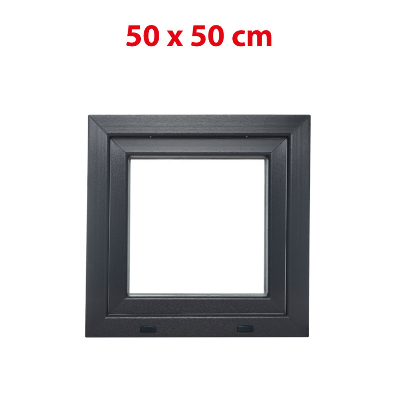 Anthrazit/weiße Kunststoff-Kippfenster 500 × 500 mm (50 × 50 cm) für Nebenräume Aplast 60